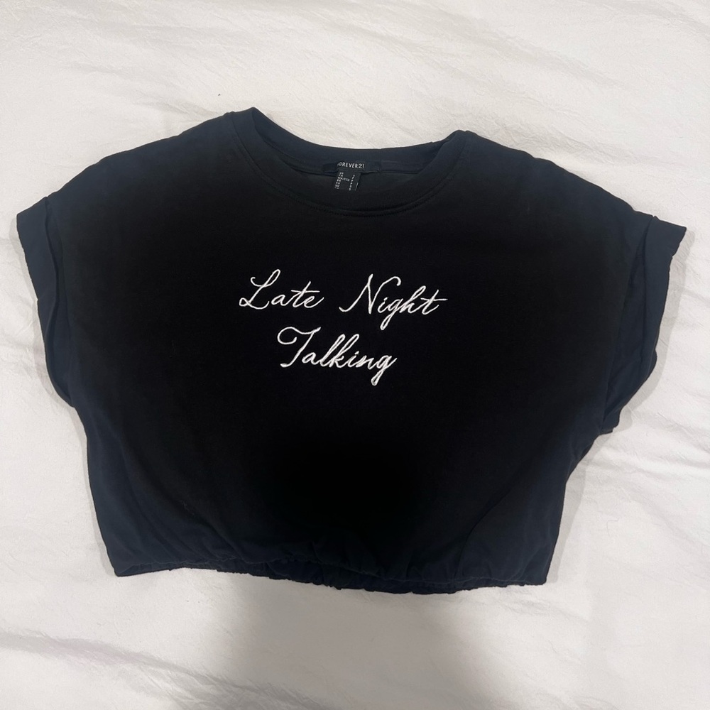 Forever 21 Black Crop Top with White Text